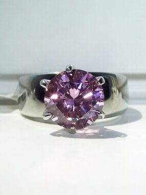 STAINLESS STEEL Simulated Pink Sapphire Solitaire Band Ring